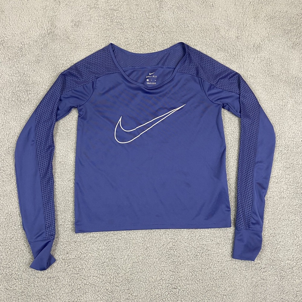 Nike Dri Fit Run Fast Long Sleeve Running T-Shirt Top Blue 799576-435 Women's S